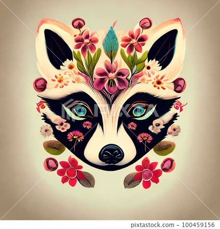 Racoon Tatoo illustration Mystical Art. Generative Ai. 100459156