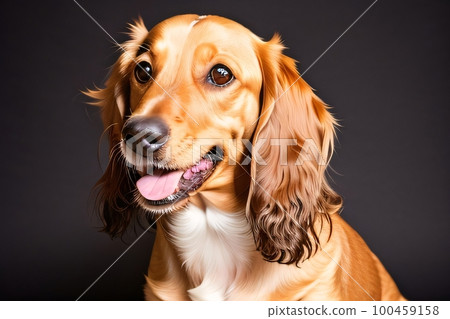 Cute Beautiful Longhaired Golden Retriever Dog Portrait Close Up. Ai Generative Illustration. 100459158