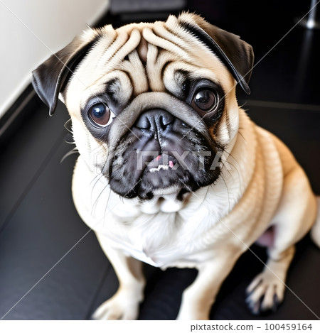 Cute Beautiful Sad Pug Dog Portrait Close Up. Ai Generative Illustration. Cute Beautiful Sad Pug Dog Portrait Close Up. Ai Generative Illustration. 100459164