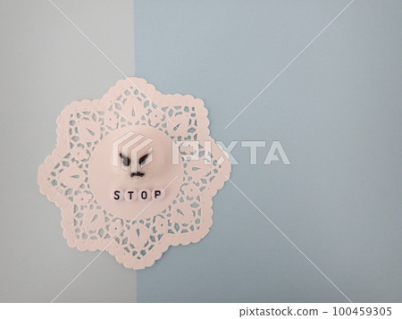 Angry face and word stop stop with copy space 100459305