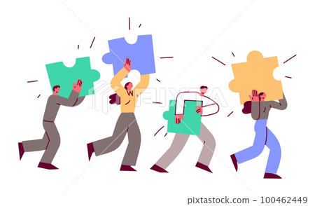 Business people running with puzzle pieces 100462449
