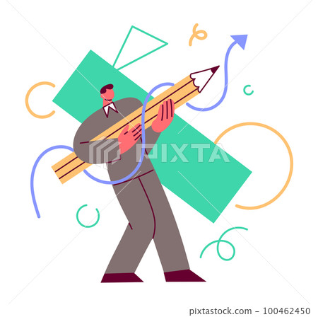 Male designer or illustrator draws with a pencil Male designer or illustrator draws with a pencil 100462450