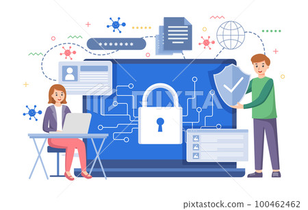 Digital data protection design vector. Cyber security illustration background. Cloud computing network safety concept 100462462