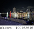 Night view of Kobe Harborland mosaic and moored ships 100462616