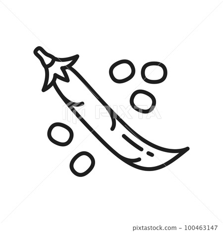 Pea closed pod isolated legume vegetarian food thin line icon. Vector dieting veggies, pigeon pea or cowpea, raw bobs in peapod and beans 100463147