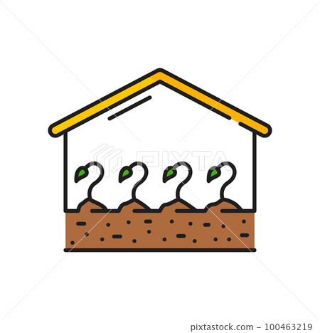 Plant growth in greenhouse, agriculture and agronomy color line icon. Harvest cultivation outline vector pictogram with sprouts in hothouse, gardening or farming sign, agriculture thin line icon Plant growth in greenhouse, agriculture and agronomy color line icon. Harvest cultivation outline vector pictogram with sprouts in hothouse, gardening or farming sign, agriculture thin line icon 100463219