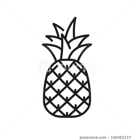 Ananas or pineapple tropical fruit isolated thin line icon. Vector exotic pineapple with leaves, tropical food snack. Summer juicy vegetarian ripe dessert 100463237