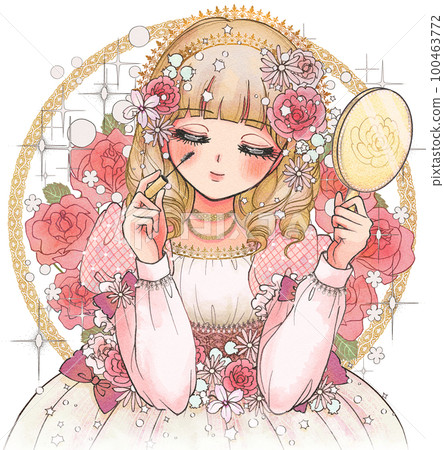 Illustration of a beautiful princess applying mascara / girl cartoon touch 100463772