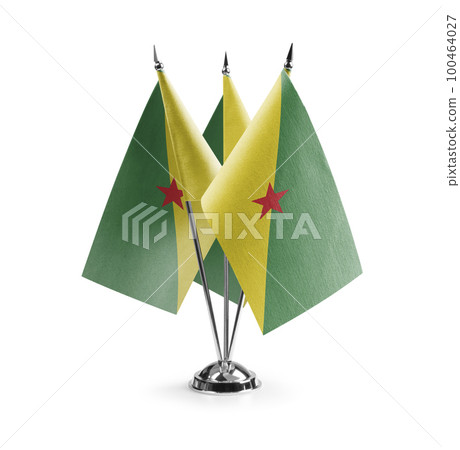 Small national flags of the French Guiana on a white background 100464027