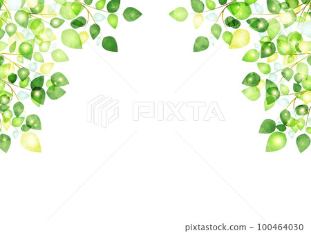 Watercolor style fresh green sparkling leaf arch frame 100464030