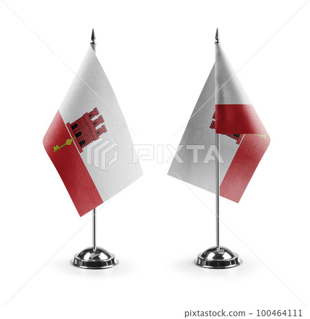 Small national flags of the Gibraltar on a white background 100464111