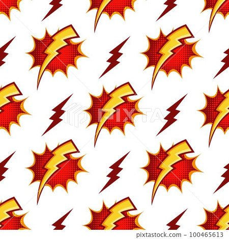Lightning bolts vector seamless pattern in retro 80s cartoon style Lightning bolts vector seamless pattern in retro 80s cartoon style 100465613