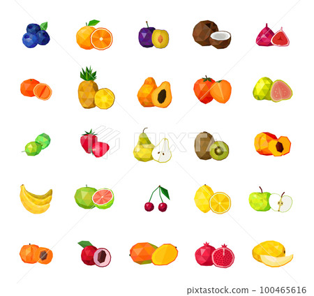 Fresh Fruits Big Polygonal Icons Set Fresh Fruits Big Polygonal Icons Set 100465616