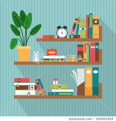 Vector books on bookshelves 100465804