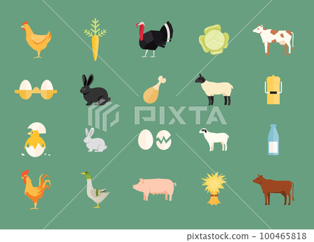 Colorful set of vector farm animals and produce 100465818