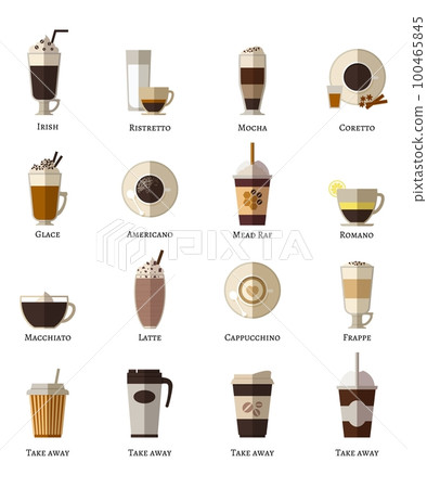 Coffee types vector flat icons set 100465845