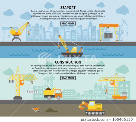 Building construction crane flat banners set 100466130