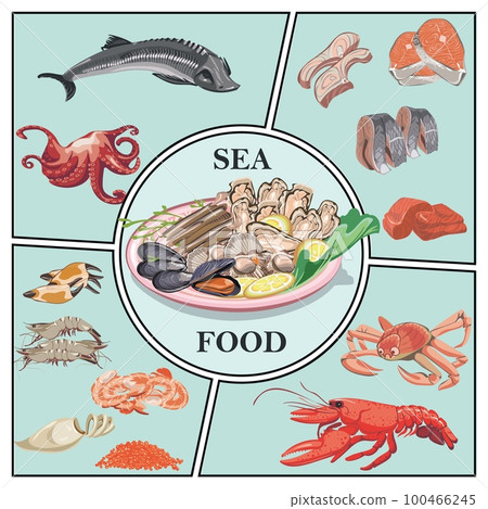 Flat Sea Food Concept 100466245