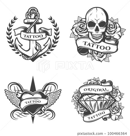 Vintage Tattoo Studio Emblems Set Vintage Tattoo Studio Emblems Set 100466364