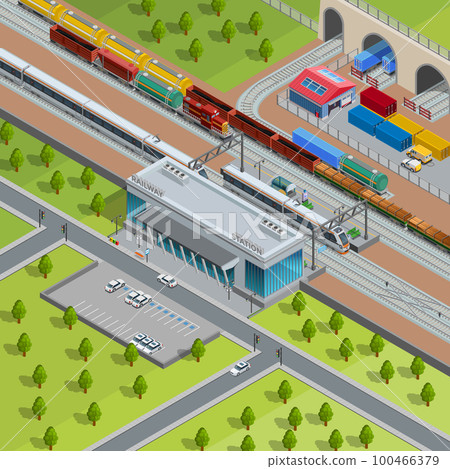 Modern Railway Train Station Isometric Poster 100466379