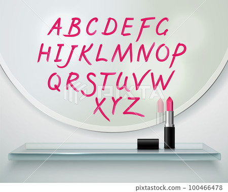Lipstick Alfabet Shelf Mirror Realistic Composition Lipstick Alfabet Shelf Mirror Realistic Composition 100466478