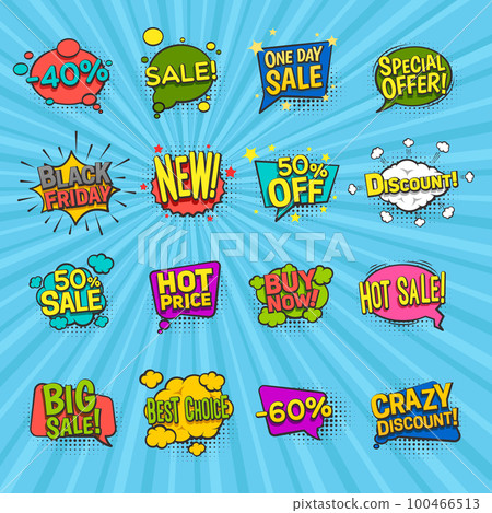 Discount Comic Icons Set Discount Comic Icons Set 100466513