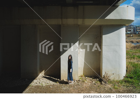 A girl reflected in the shadow under the bridge A girl reflected in the shadow under the bridge 100466923