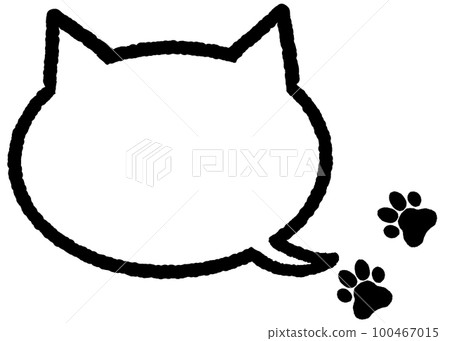 Illustration of a cat-shaped speech bubble and footprints 100467015