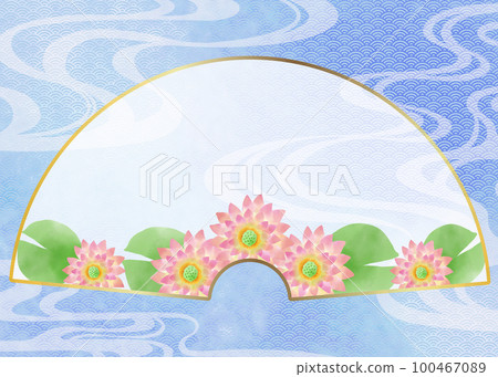 傳統圖案和睡蓮的扇形日式框架 傳統圖案和睡蓮的扇形日式框架 100467089