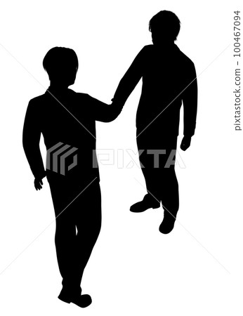 Silhouette of two business men shaking hands, viewed from above. Full body front and back view illustration Silhouette of two business men shaking hands, viewed from above. Full body front and back view illustration 100467094