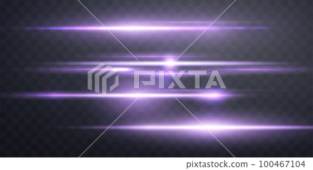 Purple lens flares set. Isolated on transparent background. Sun flash with rays or spotlight. Violet glow flare light effect. Vector illustration 100467104