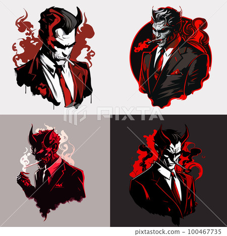 Sticker devil smokes a cigar. Several drawings... - Stock Illustration  [100467735] - PIXTA