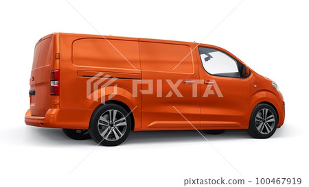 Orage van on a white background. A small commercial car for Courier delivery of orders. 3d rendering Orage van on a white background. A small commercial car for Courier delivery of orders. 3d rendering 100467919