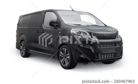 Black van on a white background. A small commercial car for Courier delivery of orders. 3d rendering Black van on a white background. A small commercial car for Courier delivery of orders. 3d rendering 100467963