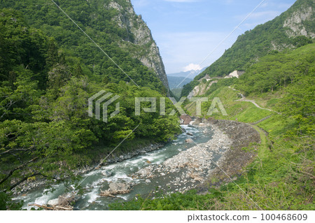 Kotaki River in jade gorge in fresh green Kotaki River in jade gorge in fresh green 100468609