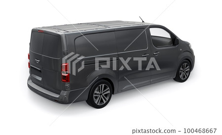 Grey van on a white background. A small commercial car for Courier delivery of orders. 3d rendering Grey van on a white background. A small commercial car for Courier delivery of orders. 3d rendering 100468667