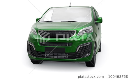 Green van on a white background. A small commercial car-based delivery van for the narrow streets of old towns. Courier delivery of orders. 3d rendering 100468768
