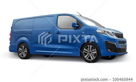 Blue van on a white background. A small commercial car-based delivery van for the narrow streets of old towns. Courier delivery of orders. 3d rendering Blue van on a white background. A small commercial car-based delivery van for the narrow streets of old towns. Courier delivery of orders. 3d rendering 100468944
