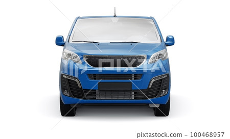 Blue van on a white background. A small commercial car-based delivery van for the narrow streets of old towns. Courier delivery of orders. 3d rendering 100468957
