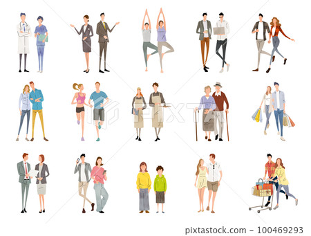 Vector illustration material: men and women, pair, lifestyle, person set Vector illustration material: men and women, pair, lifestyle, person set 100469293
