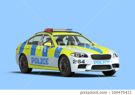modern police car perspective view 3d remdr on blue background modern police car perspective view 3d remdr on blue background 100470421