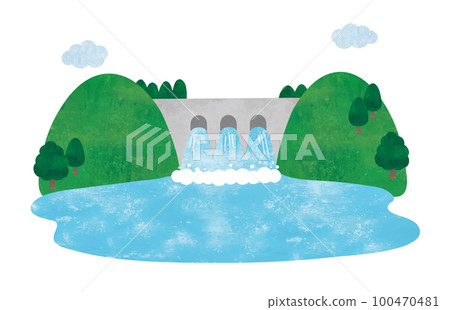 dam hydro power watercolor 100470481
