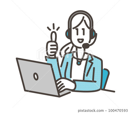 Smiling female operator wearing a headset [person vector illustration material] 100470593