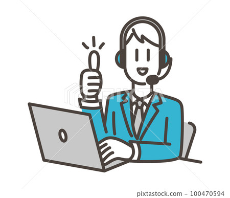 Call center male operator working on a personal computer [person vector illustration material] 100470594