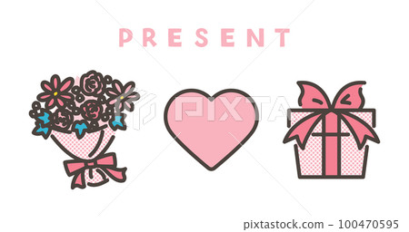 Bouquet bouquet and gift box cute gift / present [vector illustration material] 100470595
