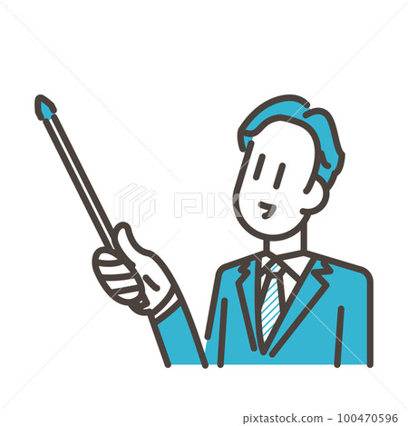 Young male businessman explaining with a pointing stick with a smile [white background vector illustration material] 100470596
