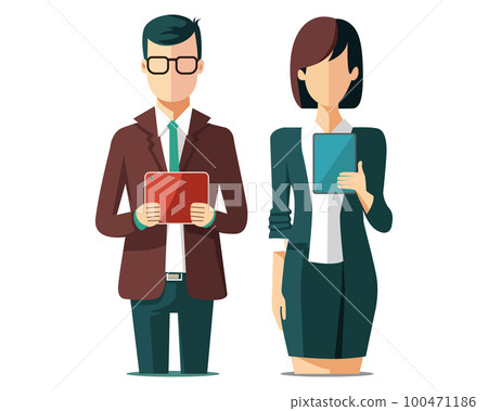Flat design Business team female and male office workers. Business concept hand drawn 100471186