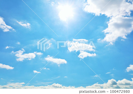 Summer blue sky, clouds and sun 100472980
