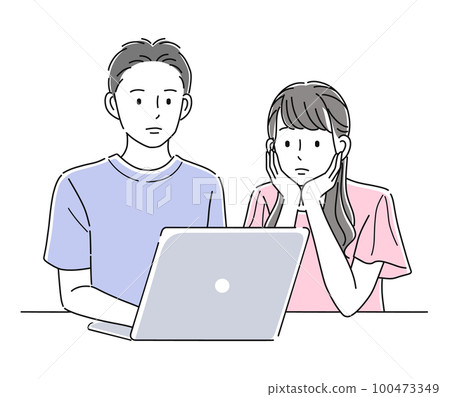 Illustration material of men and women operating a laptop 100473349