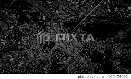 Black grey Lviv City area vector background map, Lviv roads and water cartography illustration. 100474062